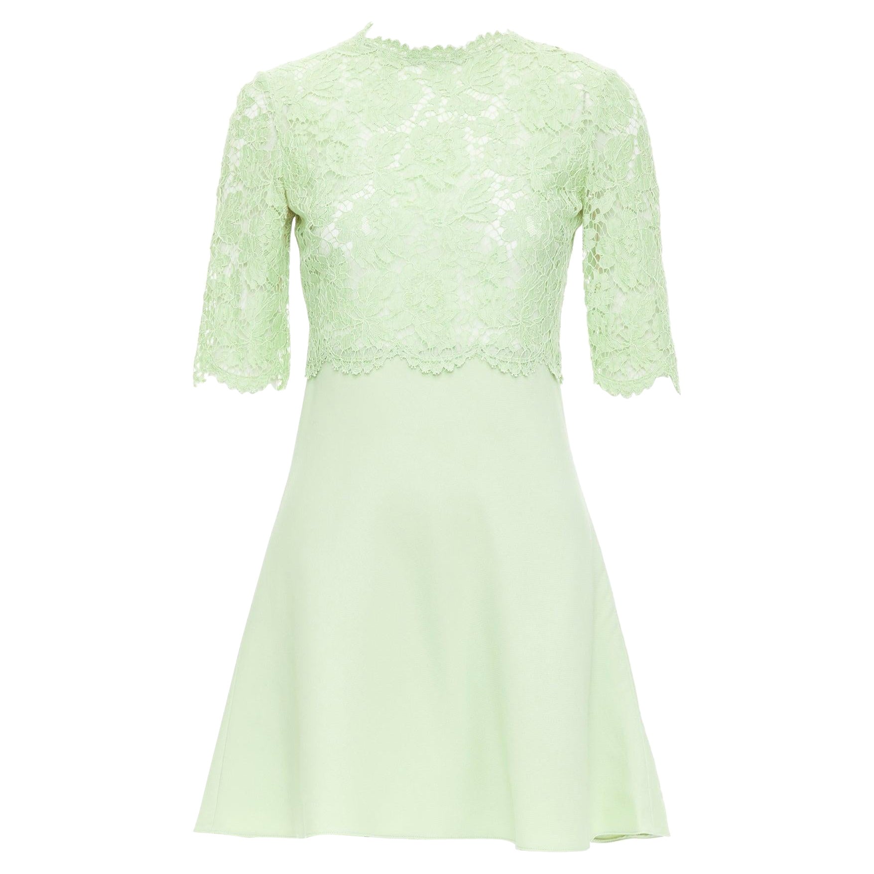 VALENTINO light green cotton blend lace bodice A line dress IT38 XS For Sale