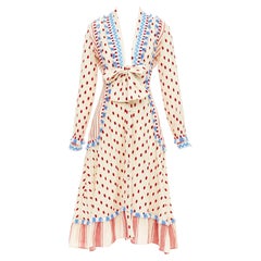 DODO BAR OR Padma beige red blue knotted embroidery cotton gauze boho dress US0