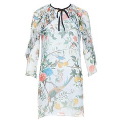 GUCCI 2015 Tian Bloom print 100% silk black ribbon trim dress IT36 XXS