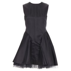 CHRISTIAN DIOR black 100% silk satin tulle hem A-line mini dress FR34 XS