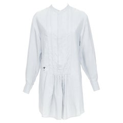CHRISTIAN DIOR blau 100% Seide CD Bienenstickerei Button Down Hemdkleid FR36 S