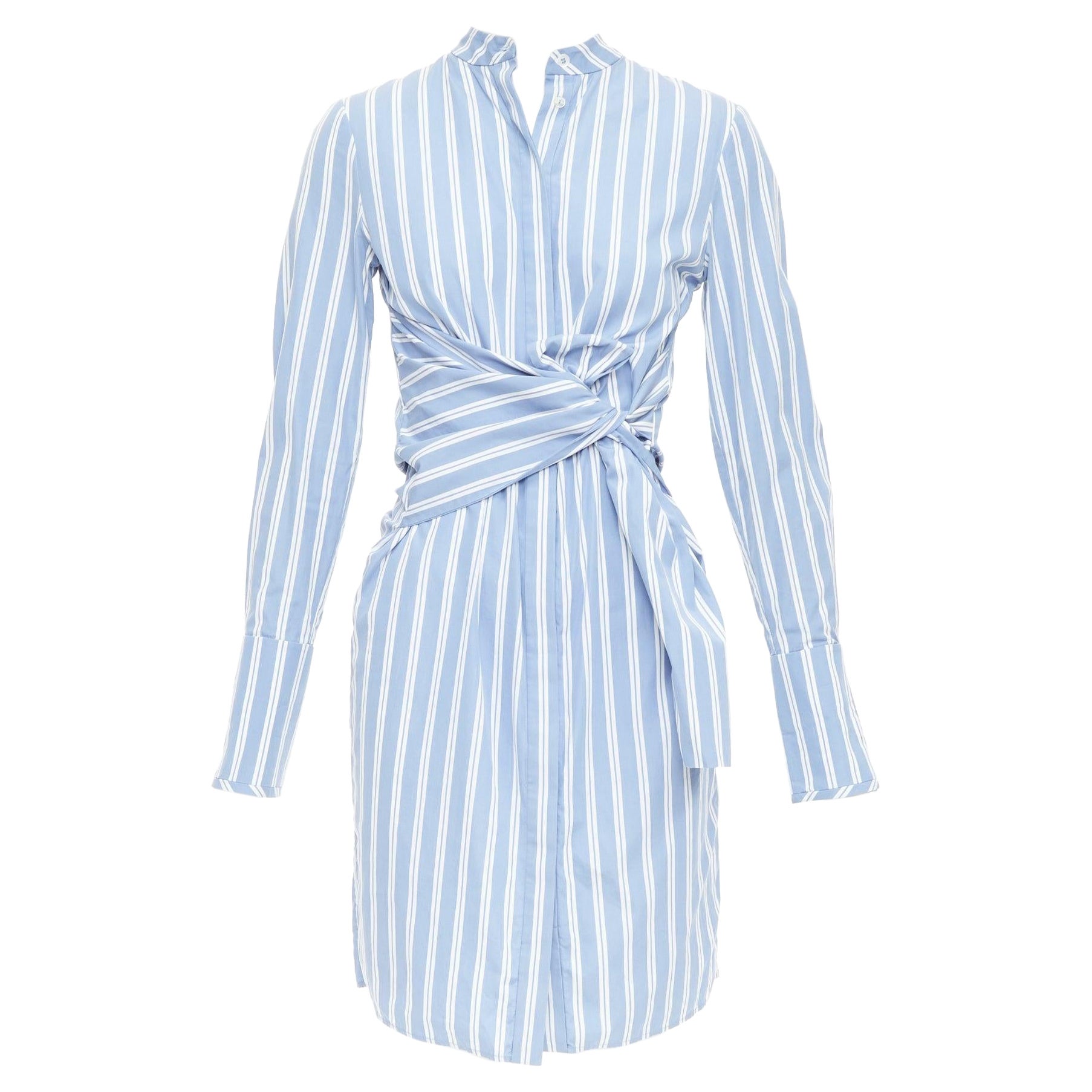 VVB VICTORIA BECKHAM blue white cotton striped tie shirt dress UK4 XXS For Sale