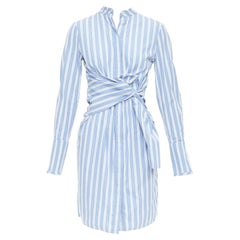 VVB VICTORIA BECKHAM vestido camisero a rayas de algodón azul blanco UK4 XXS