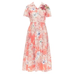 VALENTINO Hawaiian Couture Ruway coral cotton tropical applique shirt dress Sz4