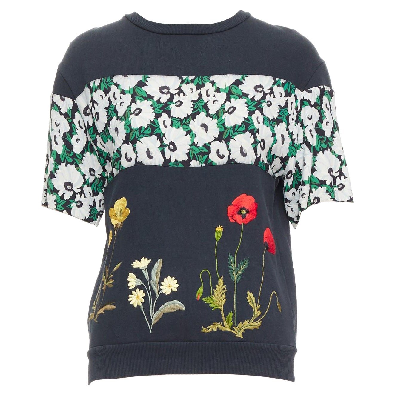 Pull STELLA MCCARTNEY 2015 noir en coton brodé coquelicot marguerite IT38 XS