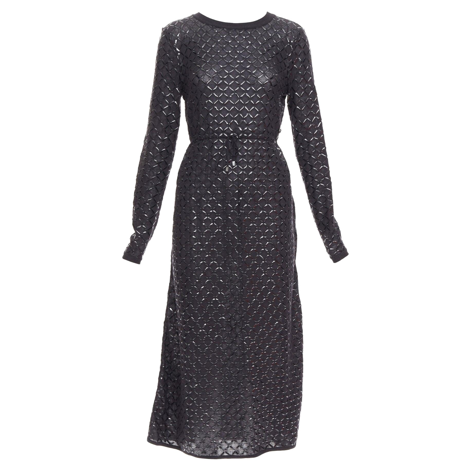 CHANEL black angora blend criss cross shine print knit dress FR36 S For Sale