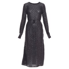 CHANEL Schwarzes Angora-Mischung criss cross shine print Strickkleid FR36 S
