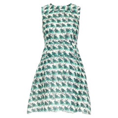 TANYA TAYLOR green cream silk abstract print sleeveless A-line dress US0 XS