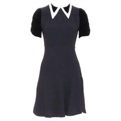MIU MIU 2013 black velvet white collar ruched sleeves shift dress IT38 XS