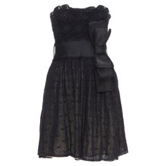 RED VALENTINO black multi lace stiff bow embellished strapless dress