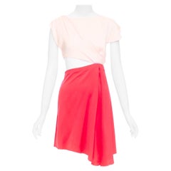 VIONNET rosa rosso in misto seta con taglio sbieco e drappeggi asimmetrici IT38 XS