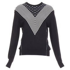 STELLA MCCARTNEY 2016 Schwarzer weißer Pullover aus Schurwolle mit Seidenbesatz und langen Ärmeln