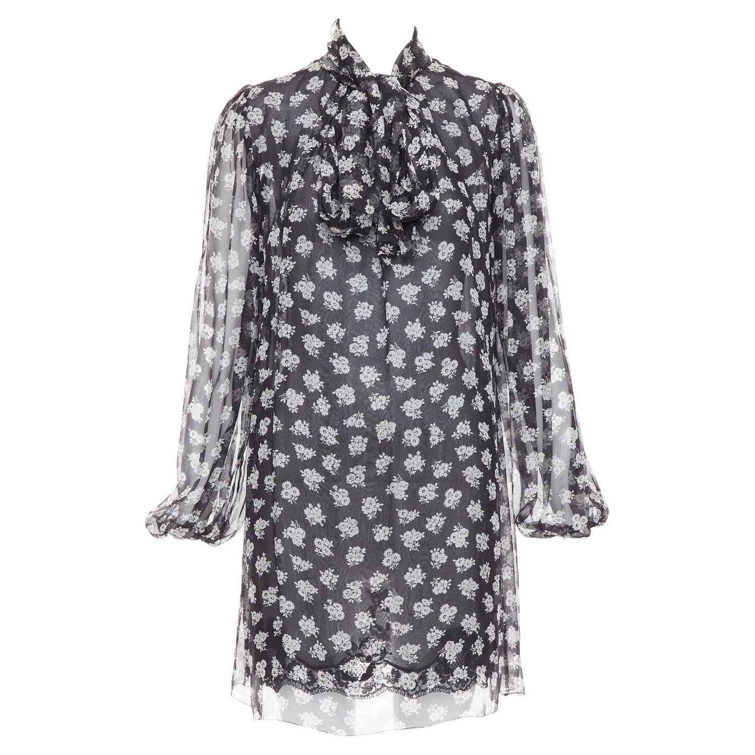 DOLCE GABBANA 100% soie  robe à cravate en tissu floral noir et blanc IT40 S en vente