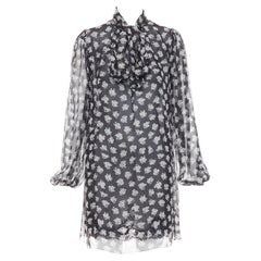 DOLCE GABBANA 100% Seide  Schwarzes weißes geblümtes durchsichtiges Krawattenkleid IT40 S