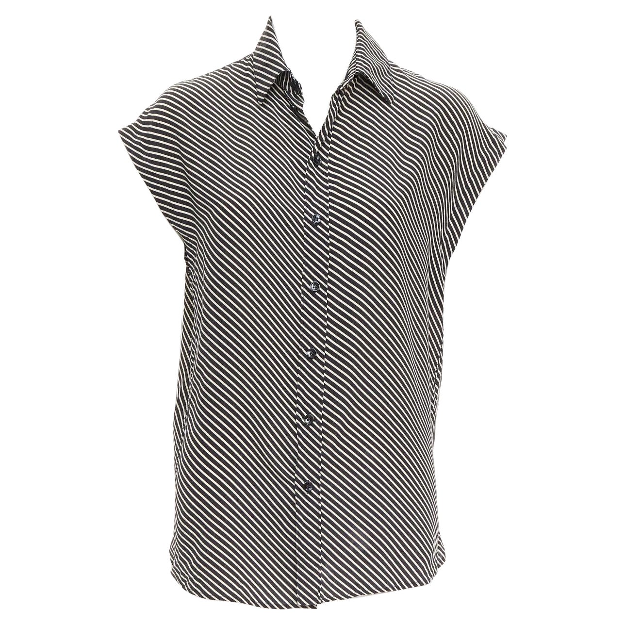 SAINT LAURENT 2015 100% silk diagonal striped sleeveless blouse FR34 XS For Sale