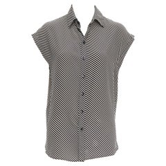 SAINT LAURENT 2015 100% silk diagonal striped sleeveless blouse FR34 XS