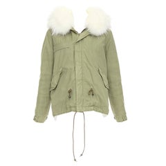 MR AND MRS ITALY  white fur lined hooded military green parka coat XXS