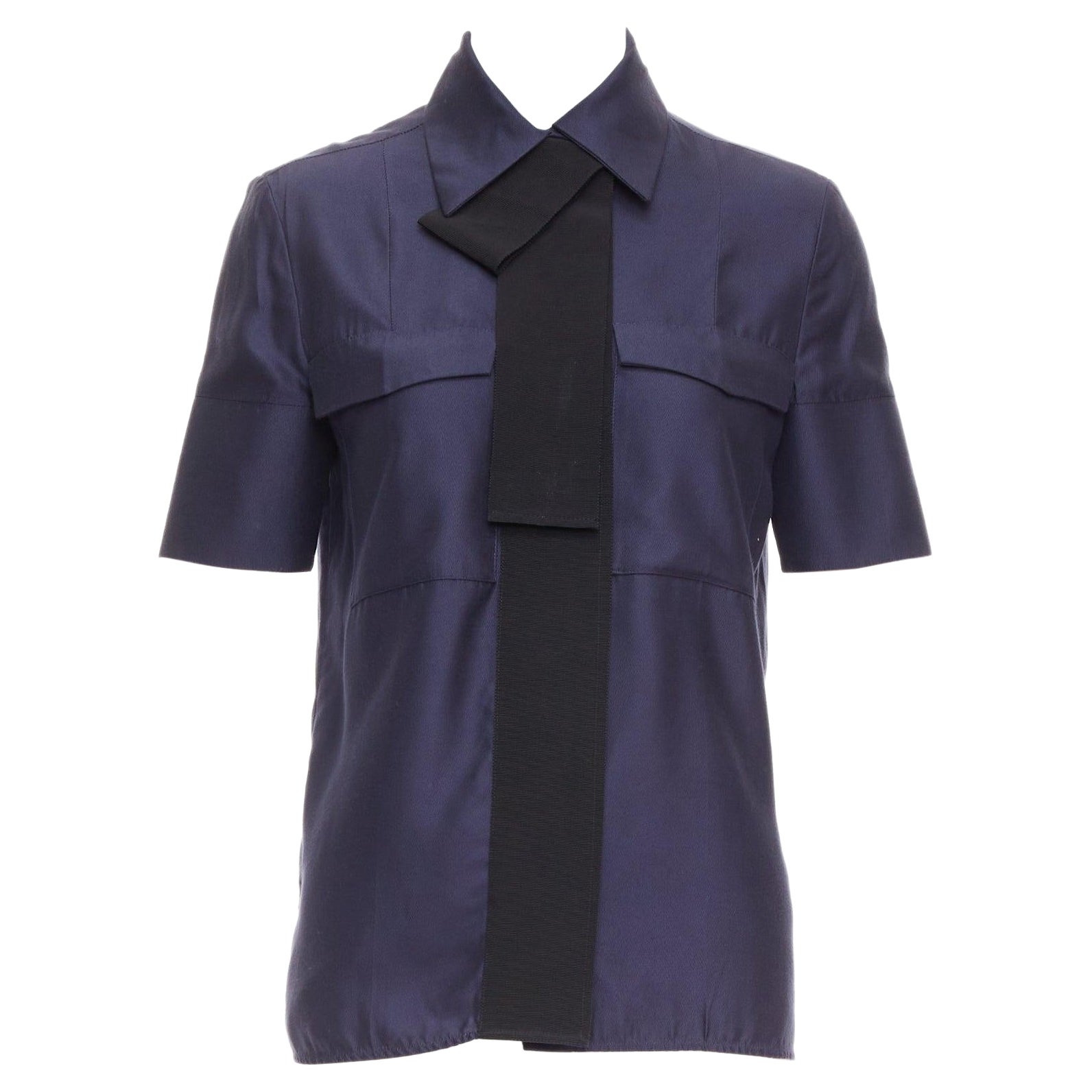 VVB VICTORIA BECKHAM navy black trimmed boxy utility shirt UK6 S For Sale