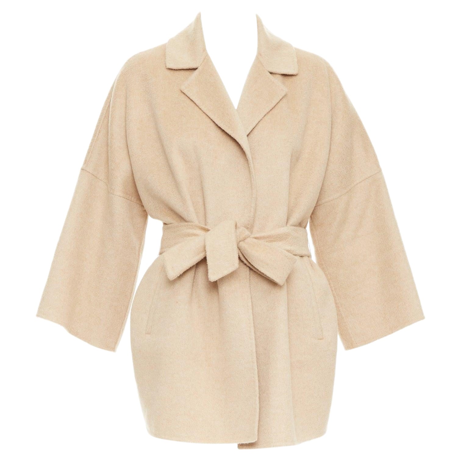 MAX MARA 100% double faced cashmere belted camel tan coat IT38 XS For Sale