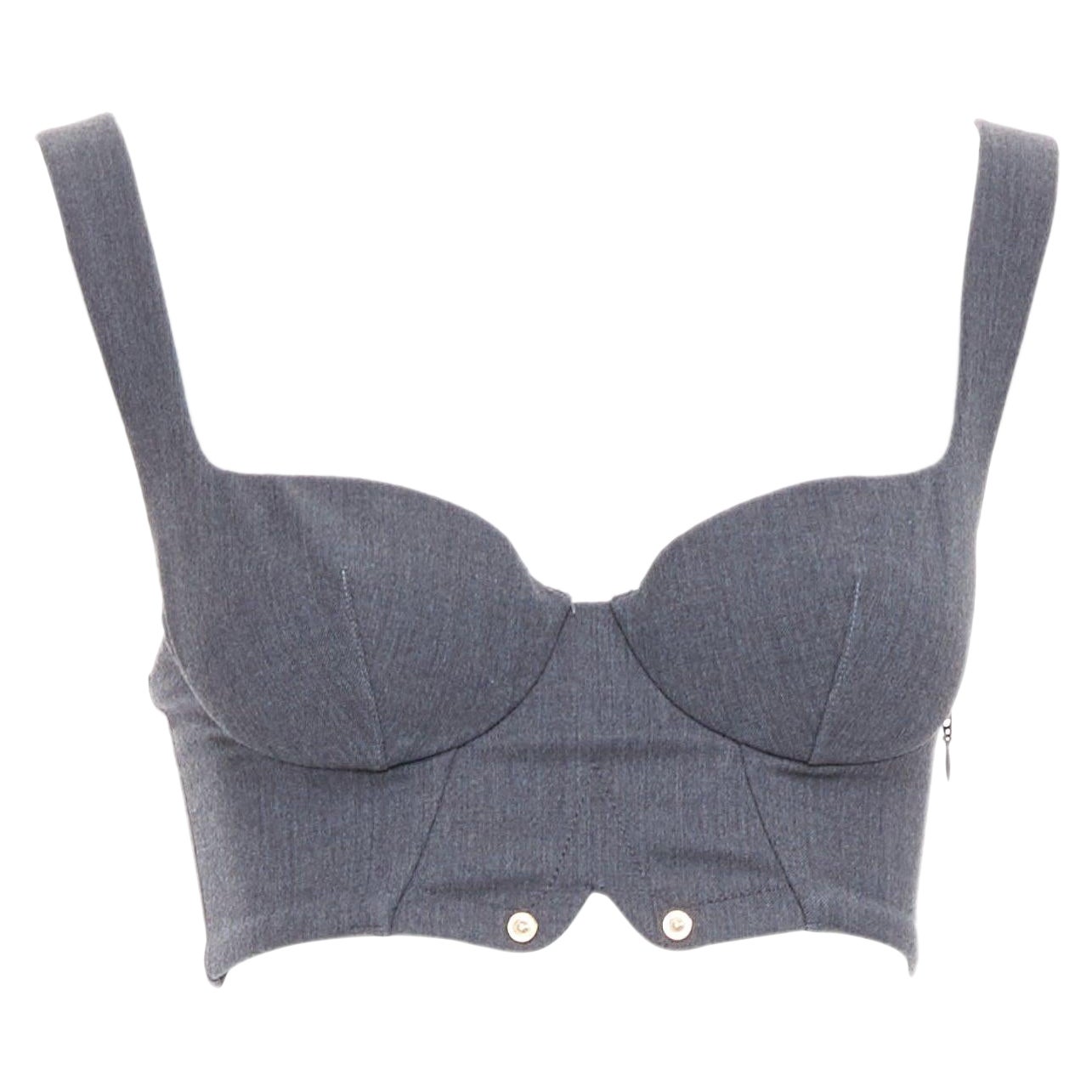 LA PERLA top corpiño de lana virgen gris con tachuelas doradas IT36D S en venta