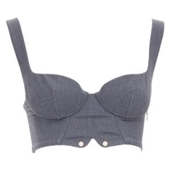 LA PERLA top bustier in lana vergine grigio con borchie dorate IT36D S