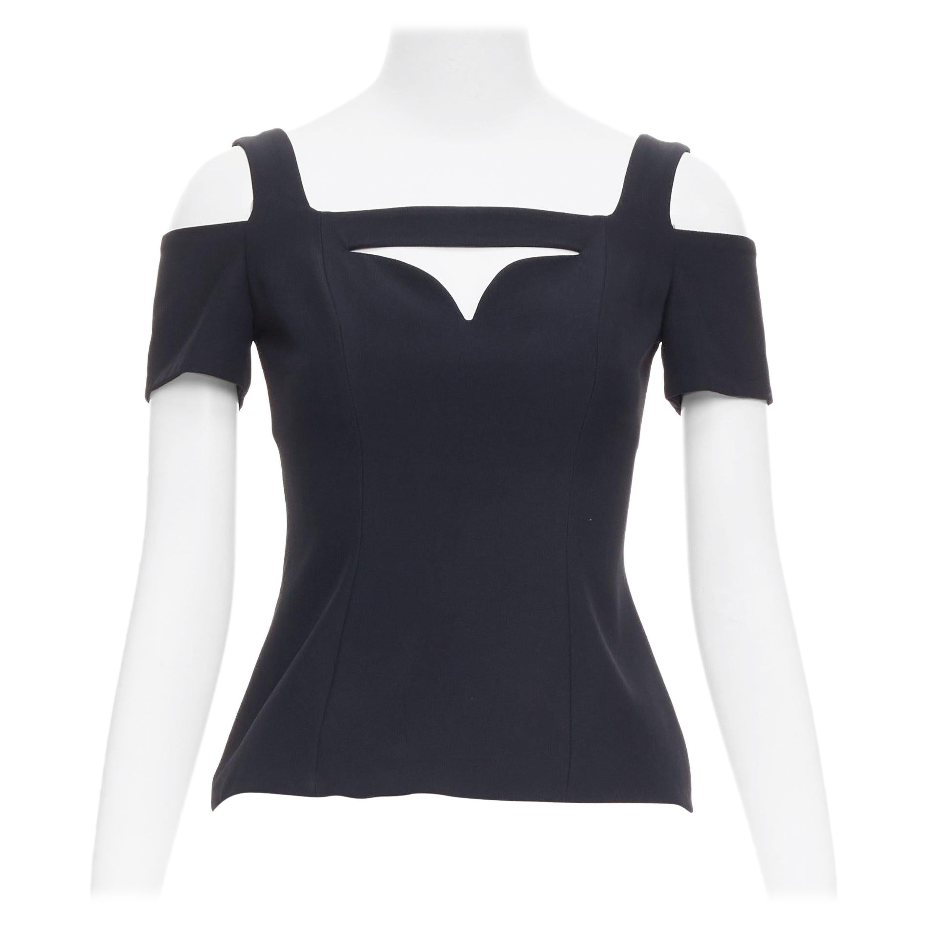 ALEXANDER MCQUEEN 2013 black cut out bust cold shoulder top IT38 XS For Sale