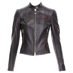 GUCCI Vintage black leather green red web moto biker jacket IT38 XS