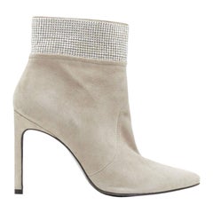 STUART WEITZMAN Bottines Highbeams en daim fossile gris ornées de cristaux EU38.5