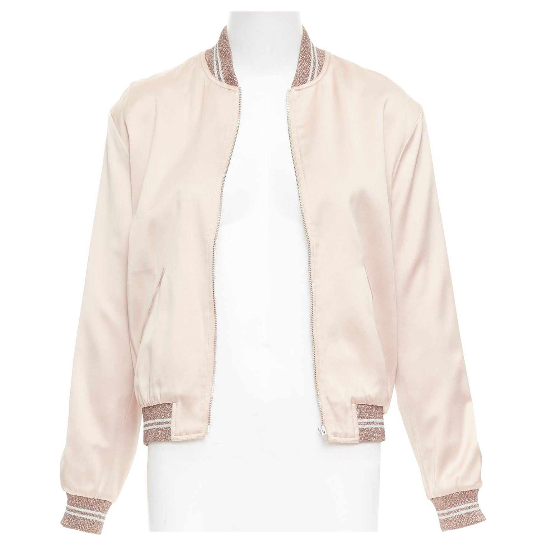 SAINT LAURENT 2016 Hedi Slimane blush satin Love sequin bomber FR36 S For Sale
