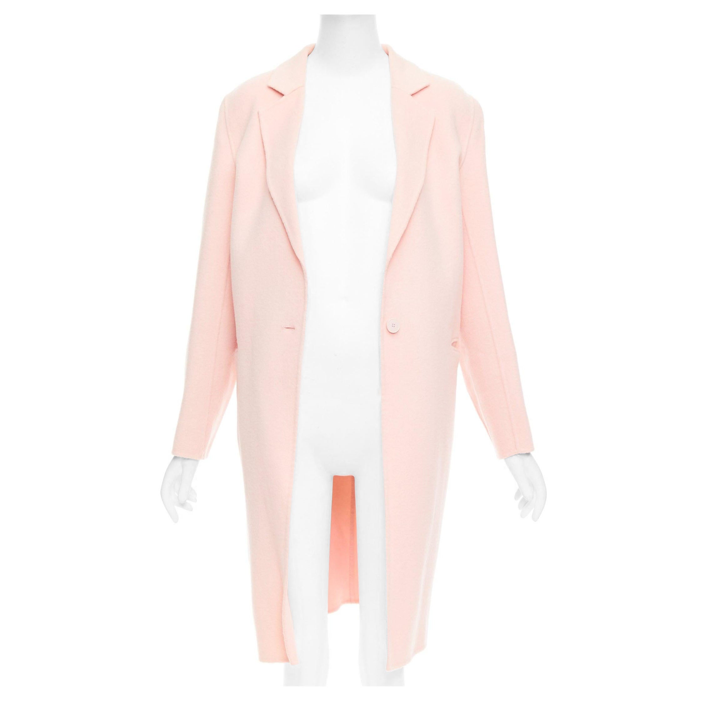 Sandro, cappotto lungo in misto lana rosa con collo a punta e un solo bottone FR36 S