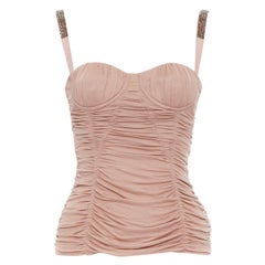 DOLCE GABBANA bustier in seta nuda con cinturino in cristallo e increspature IT38 XS