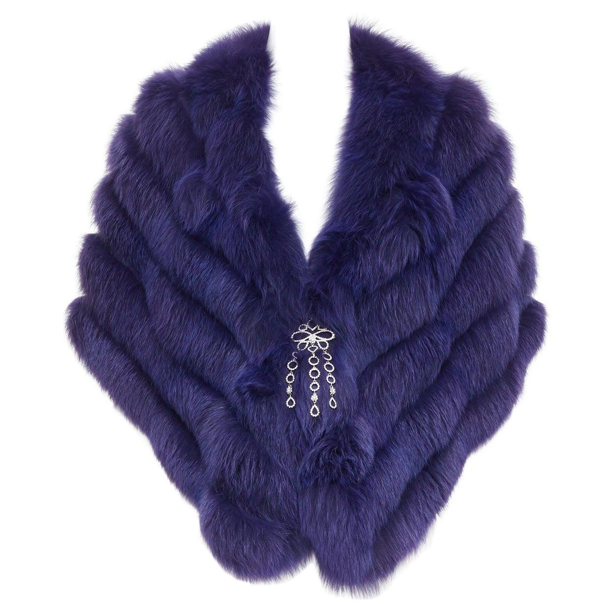 CHRISTIAN DIOR John Galliano Vintage purple rare fur shawl with crystal brooch For Sale