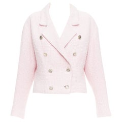CHANEL 21P veste cropped en tweed de coton rose CC bouton double boutonnage FR38 M