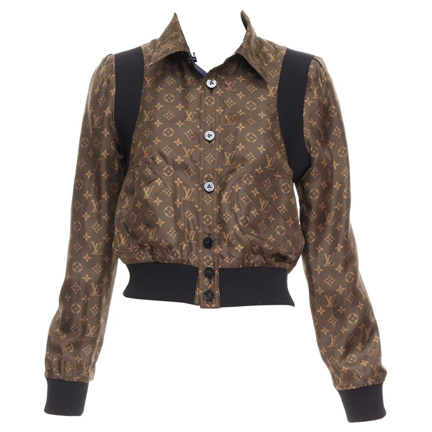 LOUIS VUITTON 2021 Reversible LV monogram cropped bomber jacket FR36 S For Sale