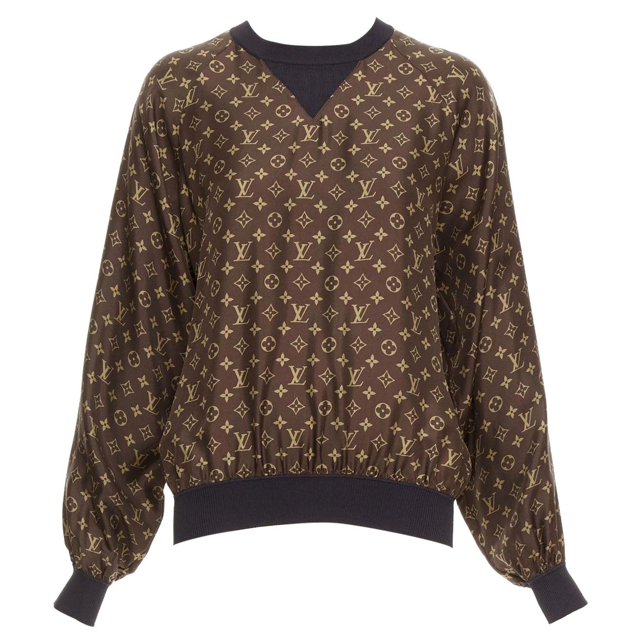LOUIS VUITTON brown 100% silk LV monogram pullover sweater Nicki Minaj For Sale