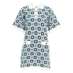 CHANEL 2016 100% Kaschmir stricken grünes Mosaik CC Knopf Polokleid FR38 M