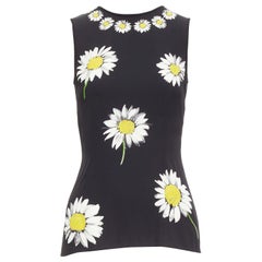DOLCE GABBANA 2016 negro amarillo mezcla de seda top con estampado floral de margaritas IT38 XS
