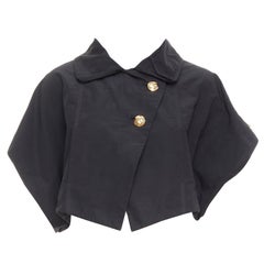 LOUIS VUITTON black georgette gold italic LV buttons cropped jacket FR34 XS