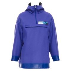 PRADA 2018 Felpa con cappuccio in lana vergine blu con orlo laccato IT38 XSS