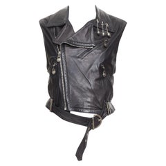Gianni Versace 1994 Gilet da motociclista con spilla di sicurezza in pelle vintage IT38 XS