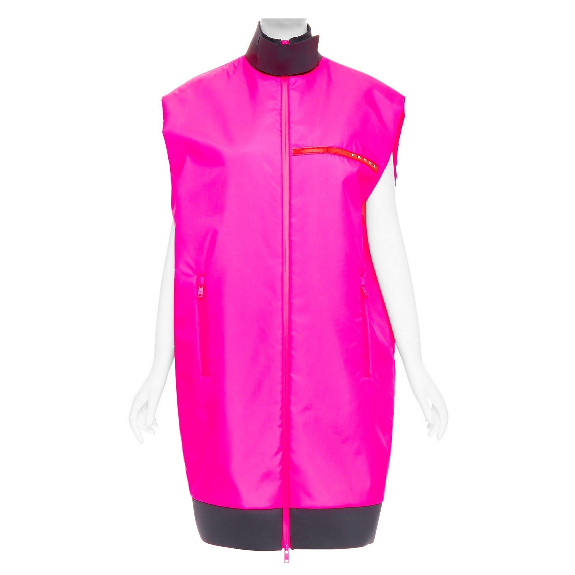 rare PRADA 2018 Runway Look48 neon pink red zip vest dress IT38 XS Celine Dion