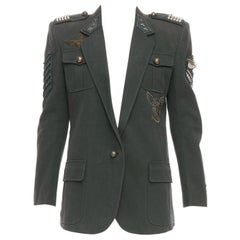 BALMAIN Giacca militare vintage Decarnin verde impreziosita d'argento FR40 M