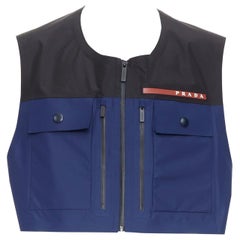 PRADA Linea Rossa SGB592 Extreme Tex navy utility pocket cropped vest L