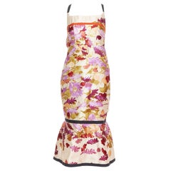 rare PRADA 1999 Runway Vintage neoprene duchess silk floral bondage dress IT38