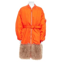 PRADA 2022 Raf Simons Runway orange faux fur hem belted bomber coat M