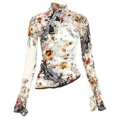 raro JEAN PAUL GAULTIER Vintage crema floral qipao devore top asimétrico IT38 XS