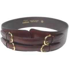 Henri Bendel Italy Wide Tobacco Brown Leather Belt 