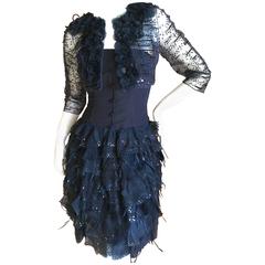 Oscar de la Renta Strapless Vintage Navy Blue Evening Dress with Bolero Jacket 7
