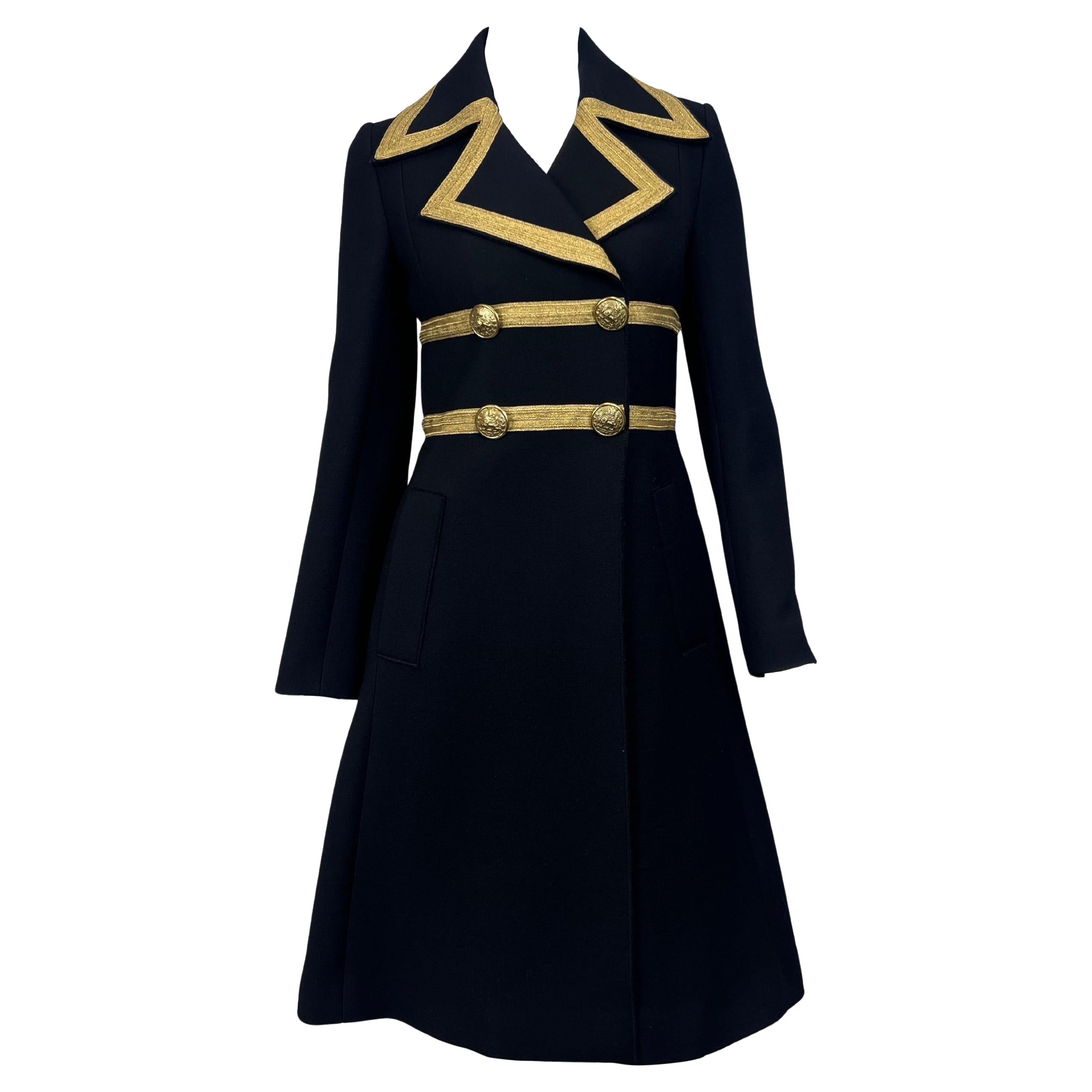 Black Wool Army Style Metallic Trimmed Coat Sz: IT 40