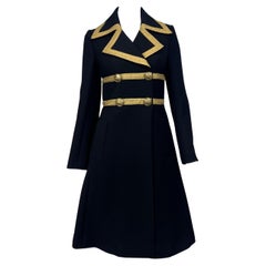 Black Wool Army Style Metallic Trimmed Coat Sz: IT 40